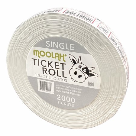 Moolah "Admit One" Single Raffle Ticket Roll, White, 2000 Tickets 729202